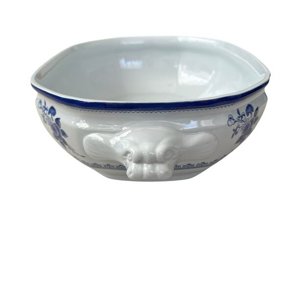 Vintage Spode Gloucester Vegetable Bowl Blue White Floral England Ironstone - Picture 3 of 8